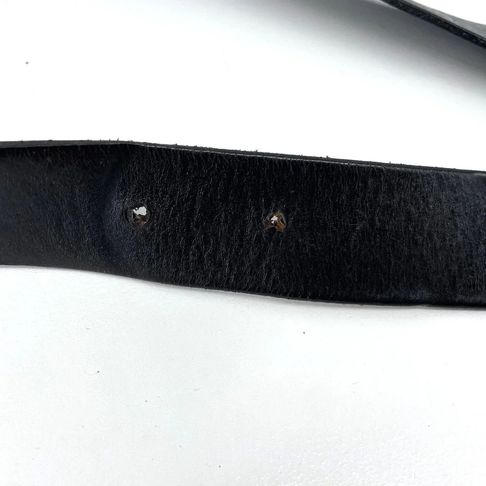 Black Leather Belt Double Ring Boho Artisan 1.5